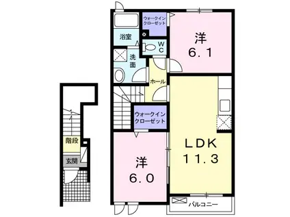 ベルコート桜A(2LDK/2階)の間取り写真
