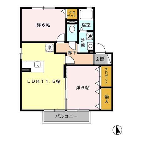ナチュール北 C(2LDK/2階)の間取り写真
