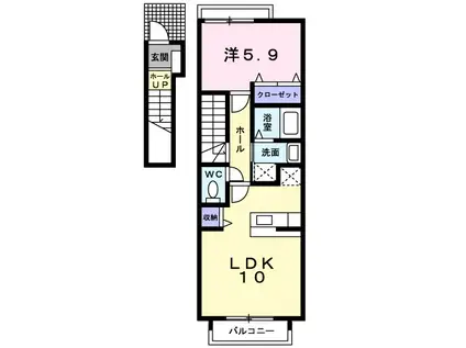カサブランカA(1LDK/2階)の間取り写真