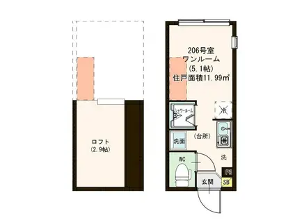 ハーモニーテラスプリマカーサ(ワンルーム/2階)の間取り写真