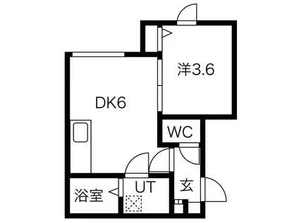 琴似ハウス蒼(1DK/3階)の間取り写真