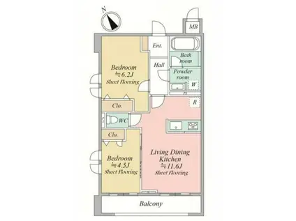 MOCXION KAWA(2LDK/3階)の間取り写真