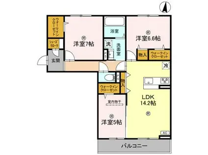 近鉄奈良線 新大宮駅 徒歩18分 3階建 築1年(3LDK/2階)の間取り写真