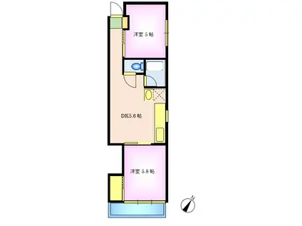 泊第1ビル(2DK/6階)の間取り写真
