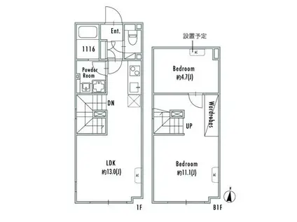 GRAN PASEO下北沢II(2LDK/B1階)の間取り写真