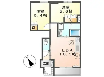EPI III(2LDK/1階)の間取り写真