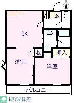 グリーンハイツT(2DK/2階)の間取り写真