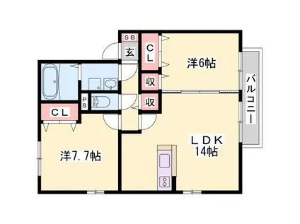 ハートランドIII棟(2LDK/1階)の間取り写真