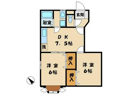 シャーロットタウンI(2DK/1階)の間取り写真