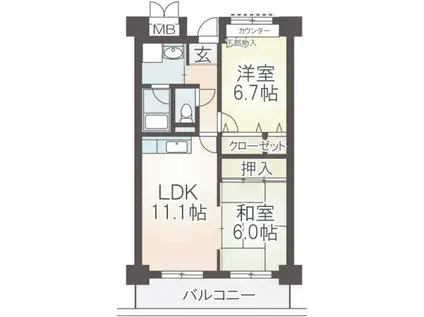 プリムヴェール瓜破(2LDK/5階)の間取り写真