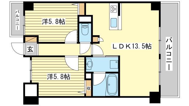 ＪＲ播但線 京口駅 徒歩8分 4階建 築6年(2LDK/3階)の間取り写真