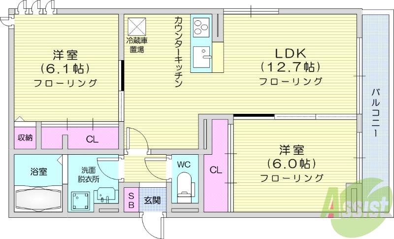 D-ROOM七曲2(2LDK/3階)の間取り写真
