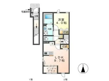 グリーンハイム小俣(1LDK/2階)の間取り写真