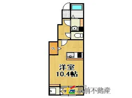 ティフブルーII(1K/1階)の間取り写真