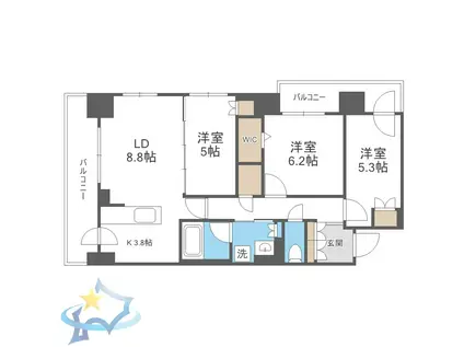 ジュノール札幌植物園(3LDK/6階)の間取り写真