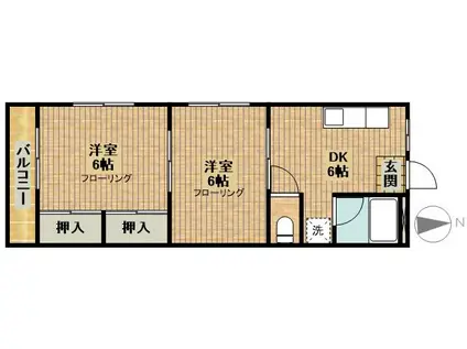 朝山コーポ(2DK/2階)の間取り写真