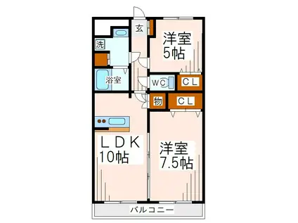 風薫るマンション(2LDK/3階)の間取り写真