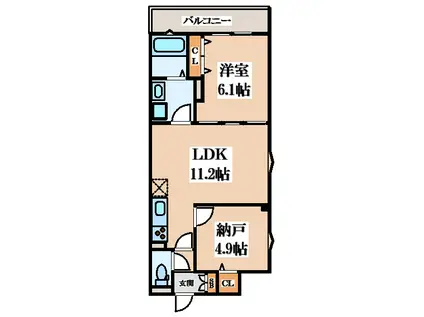 フォレストクリエオーレ枚岡弐番館(1SLDK/1階)の間取り写真