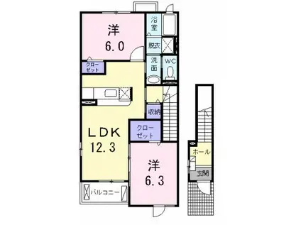 ボニート アンジュ ナカノ B(2LDK/2階)の間取り写真