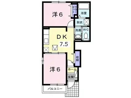 アイリス II(2DK/1階)の間取り写真
