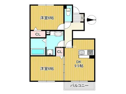 ハイツ東野II(2DK/1階)の間取り写真