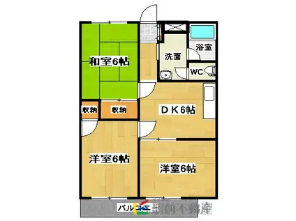 ＪＲ長崎本線 吉野ケ里公園駅 徒歩42分 2階建 築25年(3DK/1階)の間取り写真