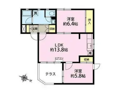 弦巻4丁目(2LDK/1階)の間取り写真