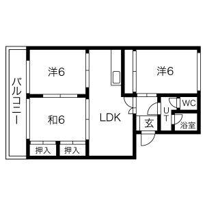 白水ビル(3LDK/2階)の間取り写真