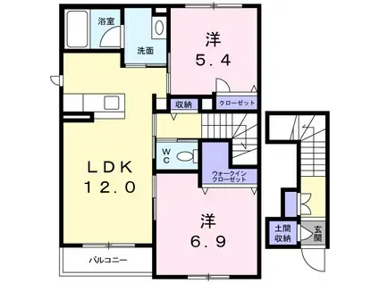 モデスティ木太(2LDK/2階)の間取り写真