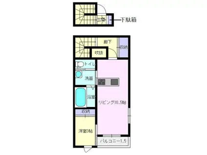 ドルチェ・ヴィータ白石C(1LDK/2階)の間取り写真