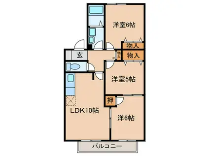 フルールK・T北棟(3LDK/1階)の間取り写真