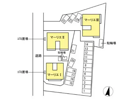 マーリエ III(1LDK/1階)の間取り写真