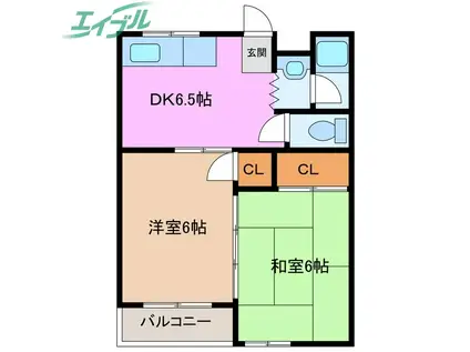 コーポ阿倉川(2DK/2階)の間取り写真