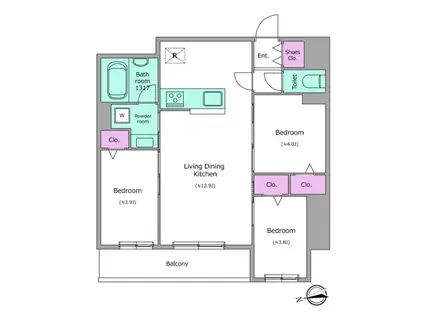 ドゥーエ日暮里III(3LDK/2階)の間取り写真