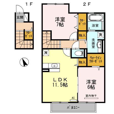 D-ROOM松江東(2LDK/2階)の間取り写真