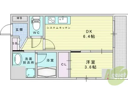 アンフィニ15江坂レジデンス(1DK/7階)の間取り写真