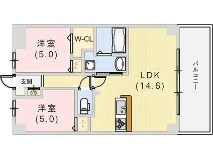 ラ フィエスタ新神戸(2LDK/4階)の間取り写真