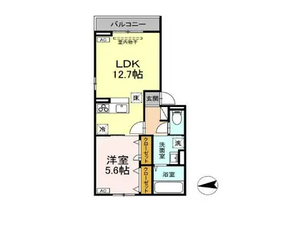 ソレイユ咲田(1LDK/3階)の間取り写真