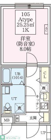 防音マンション スカイラシクラス武蔵関(1K/B1階)の間取り写真