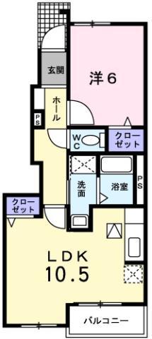 サニーサイドUP(1LDK/1階)の間取り写真