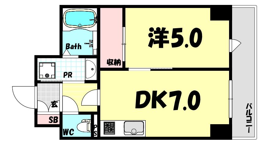 グランアクシス(1DK/7階)の間取り写真