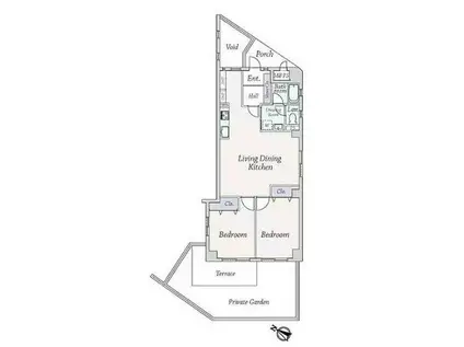 中青木青木町ハイツ2号棟(2LDK/1階)の間取り写真