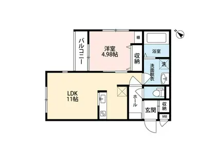 イニエ万代(1LDK/2階)の間取り写真