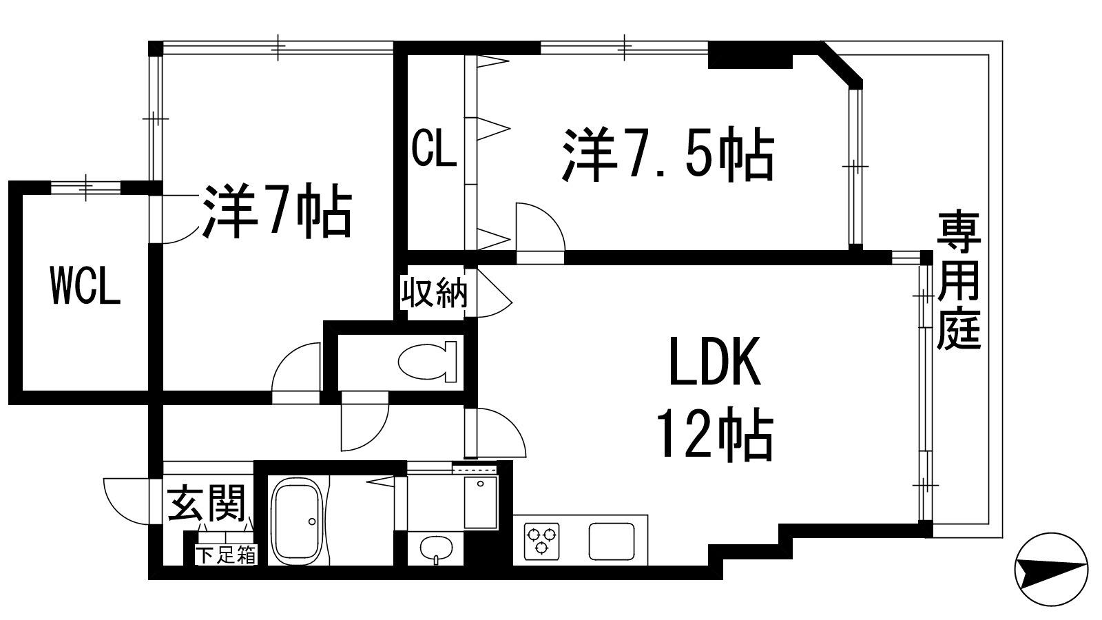サテライト仁川(2LDK/1階)の間取り写真