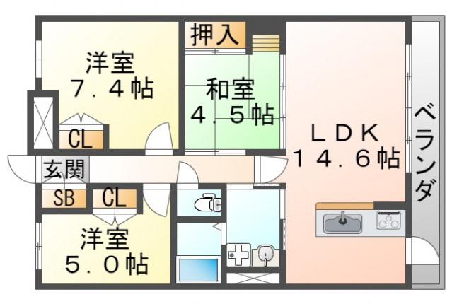 レジデンス桃山台(3LDK/2階)の間取り写真