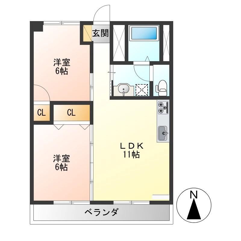 レジデンス東宝木(2LDK/2階)の間取り写真
