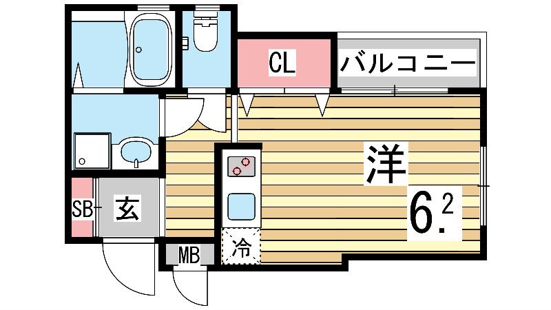 ワコーレヴィアーノ須磨月見山本町(ワンルーム/2階)の間取り写真