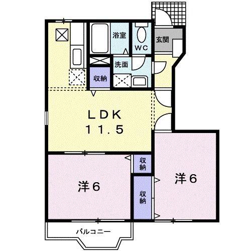 エクセルシャトーB(2LDK/1階)の間取り写真
