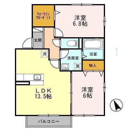 リビングタウン飯岡新田IIB(2LDK/1階)の間取り写真