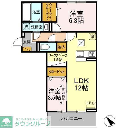 コットン フローラー(2LDK/1階)の間取り写真